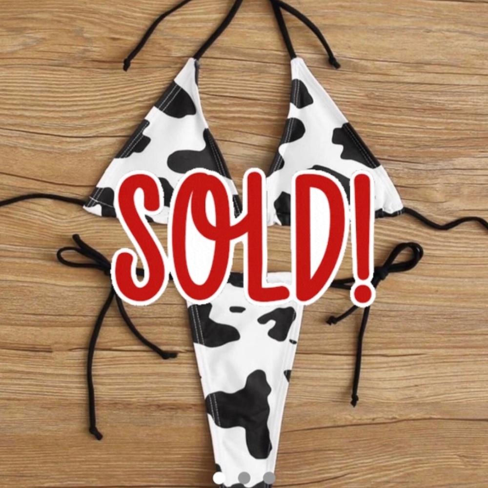 Cow Print Triangle Top Thong Bikini - NEW (boutique)
